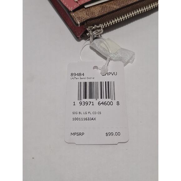 Coach Signature Corner Zip Card Case 89484 Tan Sand Orchid NWT - Picture 4 of 4